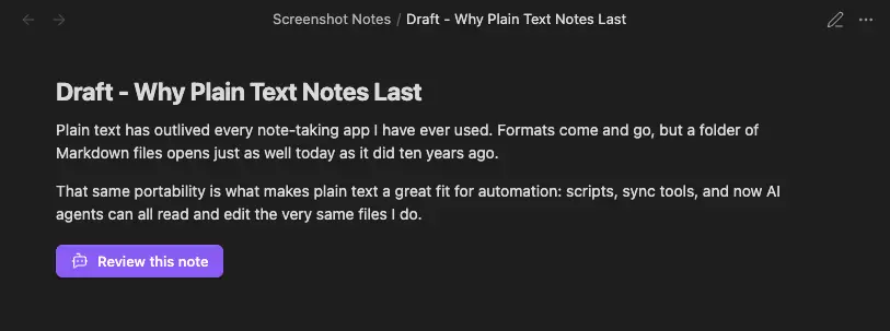 A rendered quick-action button block in a note