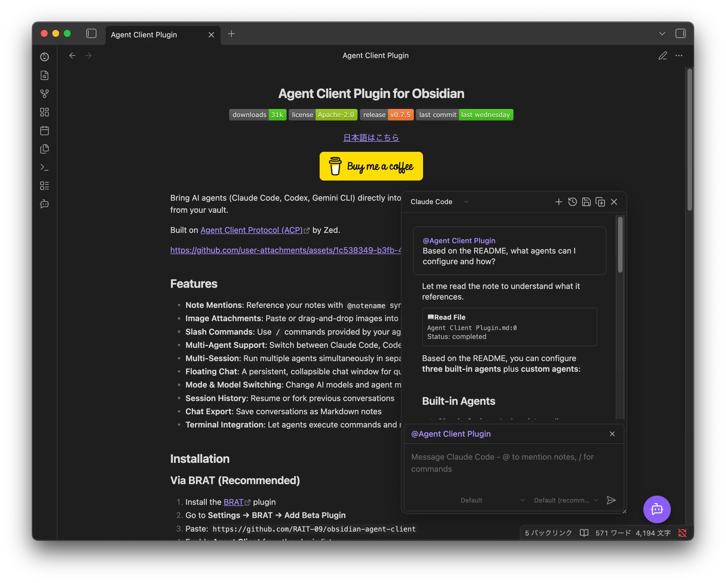 Floating chat window open over the editor