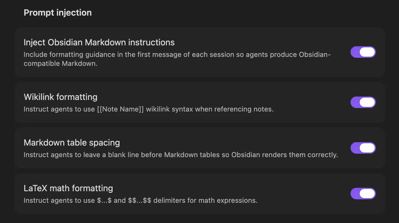 Prompt injection settings